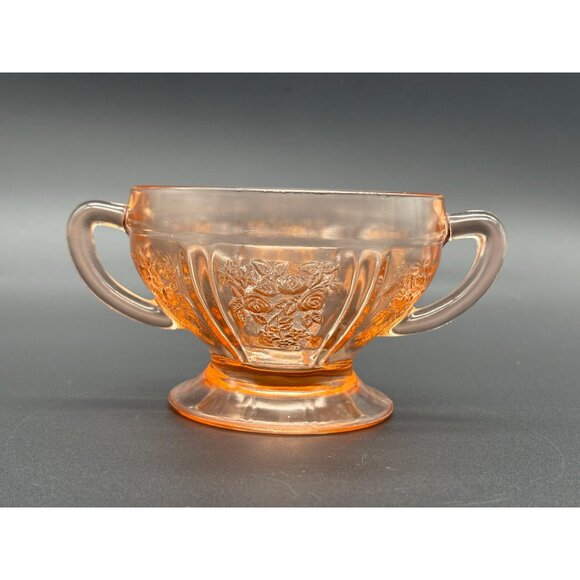 Vintage Federal Pink Depression Glass Sharon Cabbage Rose Open Sugar Bowl - Picture 4 of 8